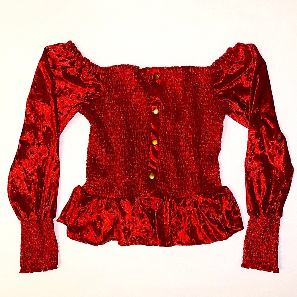 FASHION NOVA red velvet off the shoulder top